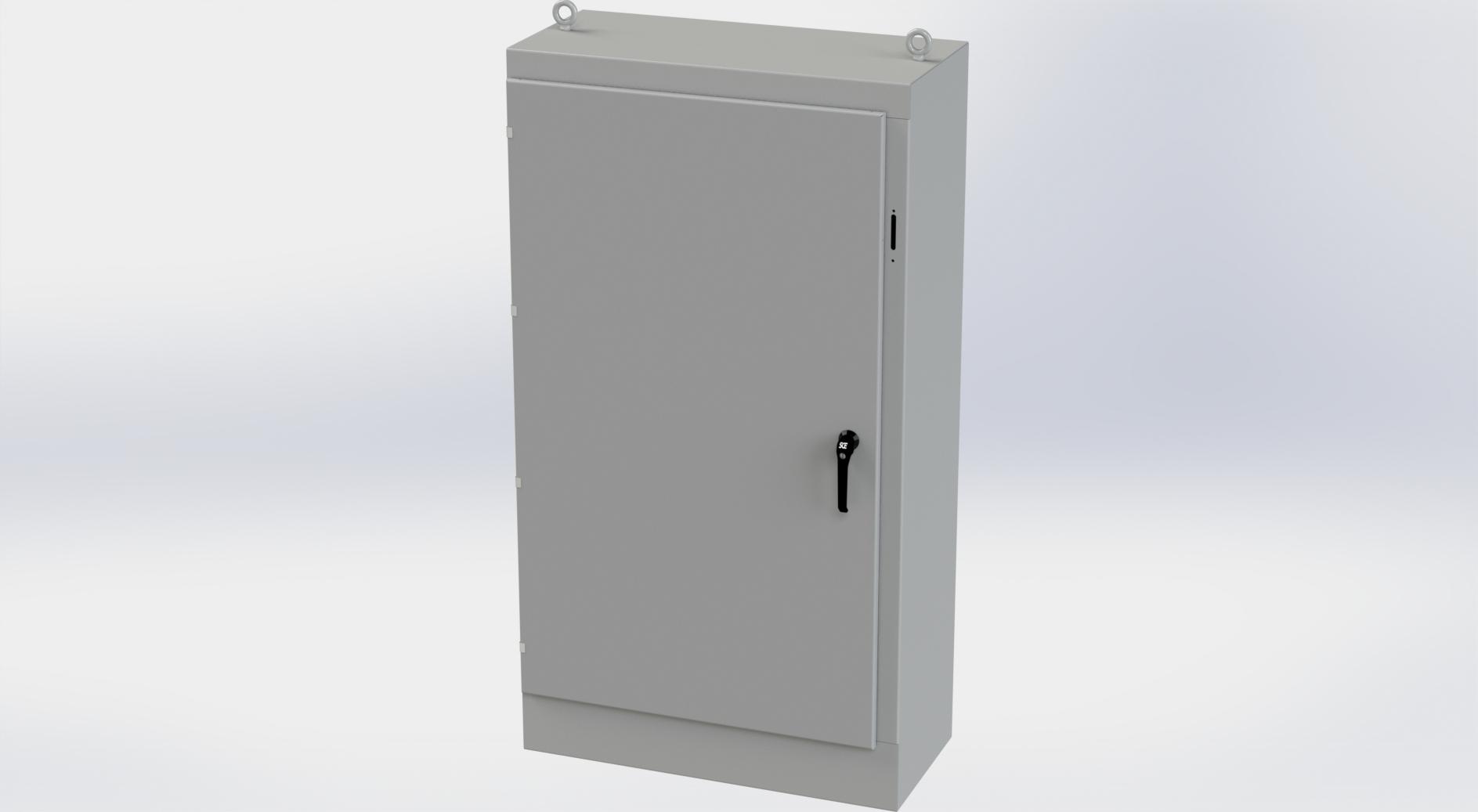 Saginaw Control SCE-72XM4018G 1DR XM Enclosure, Height:72.00", Width:39.50", Depth:18.00", ANSI-61 gray powder coating inside and out. Sub-panels are powder coated white.  