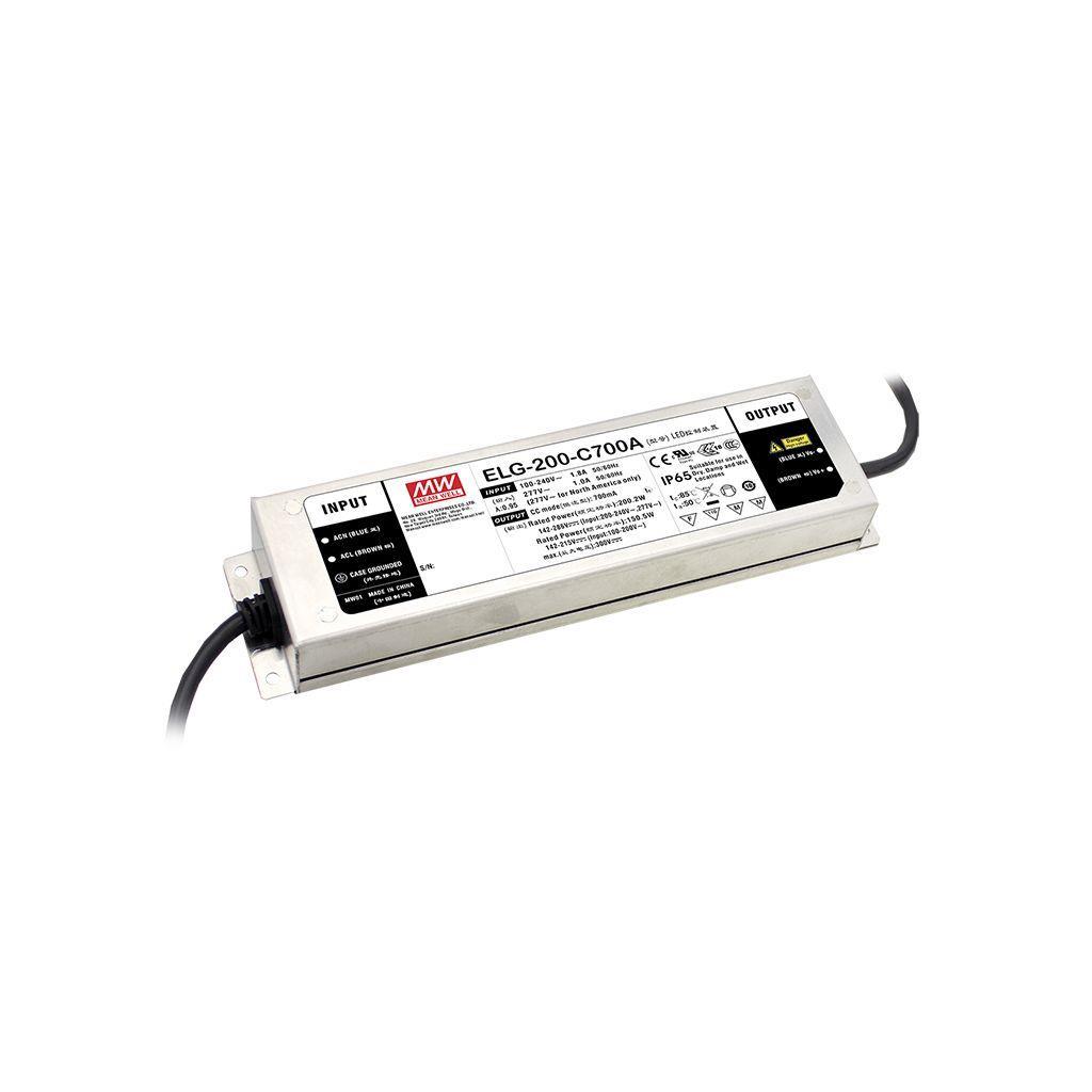 MEAN WELL ELG-200-C700-3Y AC-DC Single output LED Driver (CC) with PFC; 3 wire input; Output 343VDC at 0.7A; CC fixed output; IP67; Cable output