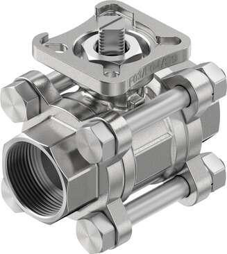 Festo 8089041 ball valve VZBE-3/4-WA-63-T-2-F0304-V15V15 Design structure: 2-way ball valve, Type of actuation: mechanical, Sealing principle: soft, Assembly position: Any, Mounting type: Line installation