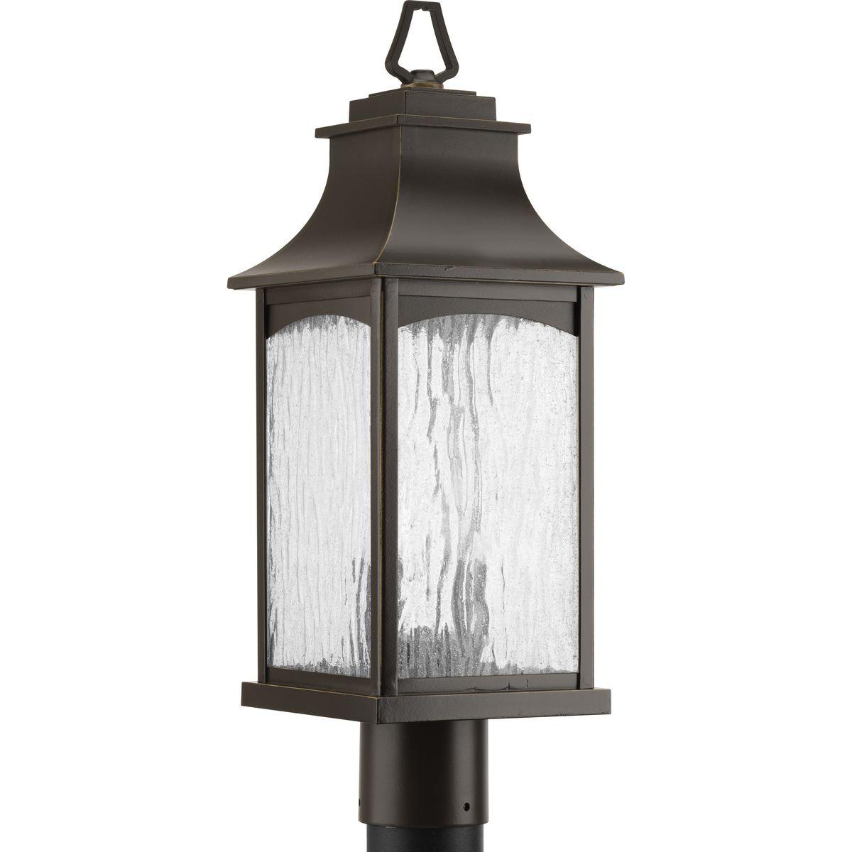 Hubbell P6432-108 Two-light post lantern in the Maison Collection offers traditional French country styling for a variety of home settings. Classic and formal clear water seeded glass complements the powder coat finish. Oil Rubbed Bronze finish.  ; Traditional French count