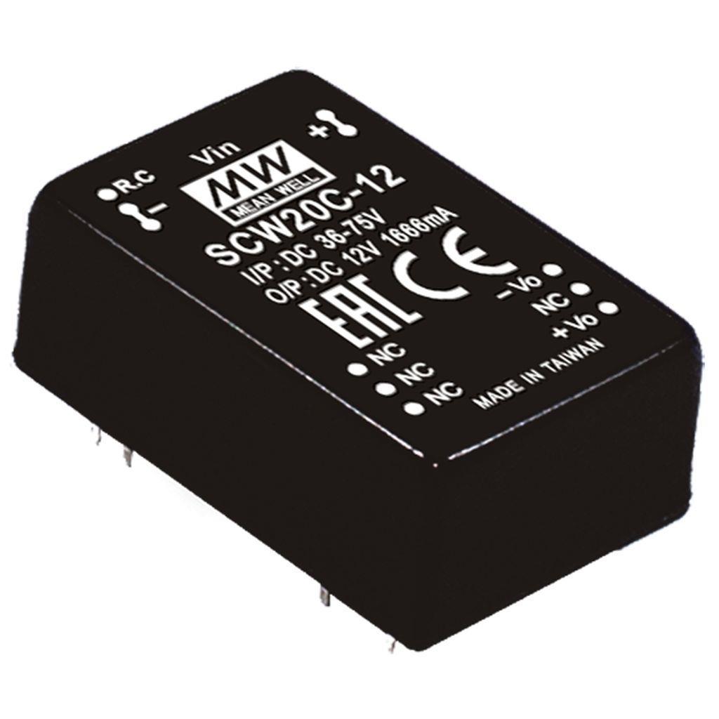 MEAN WELL SCW20A-15 DC-DC Converter PCB mount; Input 9-18Vdc; Output 15Vdc at 1.33A; DIP Through hole package