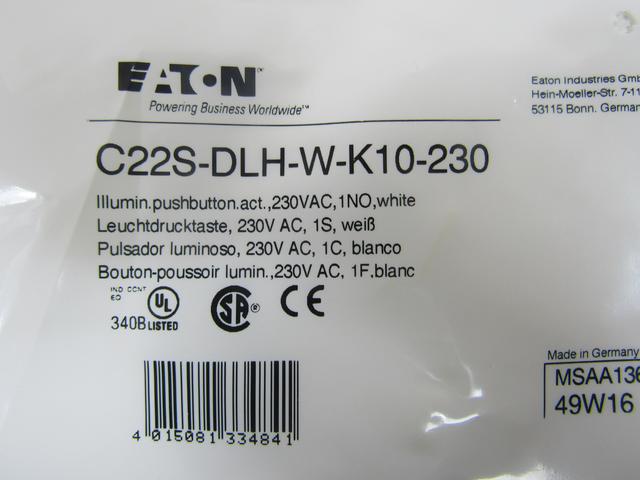 C22S-DLH-W-K10-230 Part Image. Manufactured by Eaton.