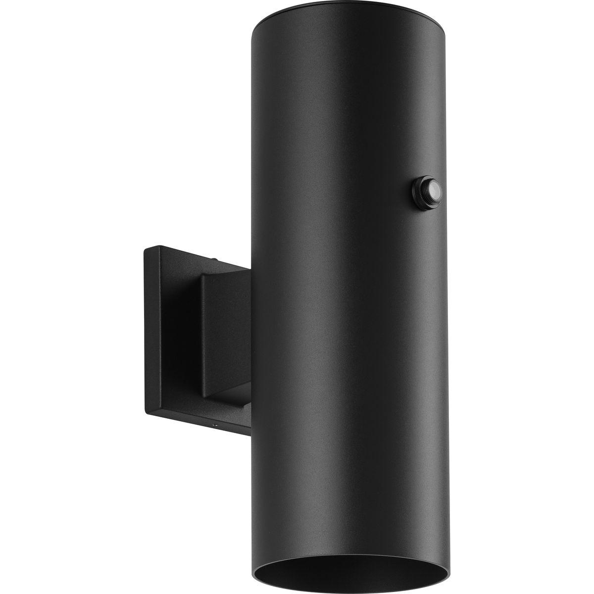 Hubbell P550102-031-30 Embrace a minimalist style with the Cylinder Collection 1-Light 5-Inch Black Modern Outdoor LED Large Up/Down Wall Lantern Light.The sleek cylindrical shade and square backplate are coated in a classic black finish. Energy efficiency from the LEDs is enha