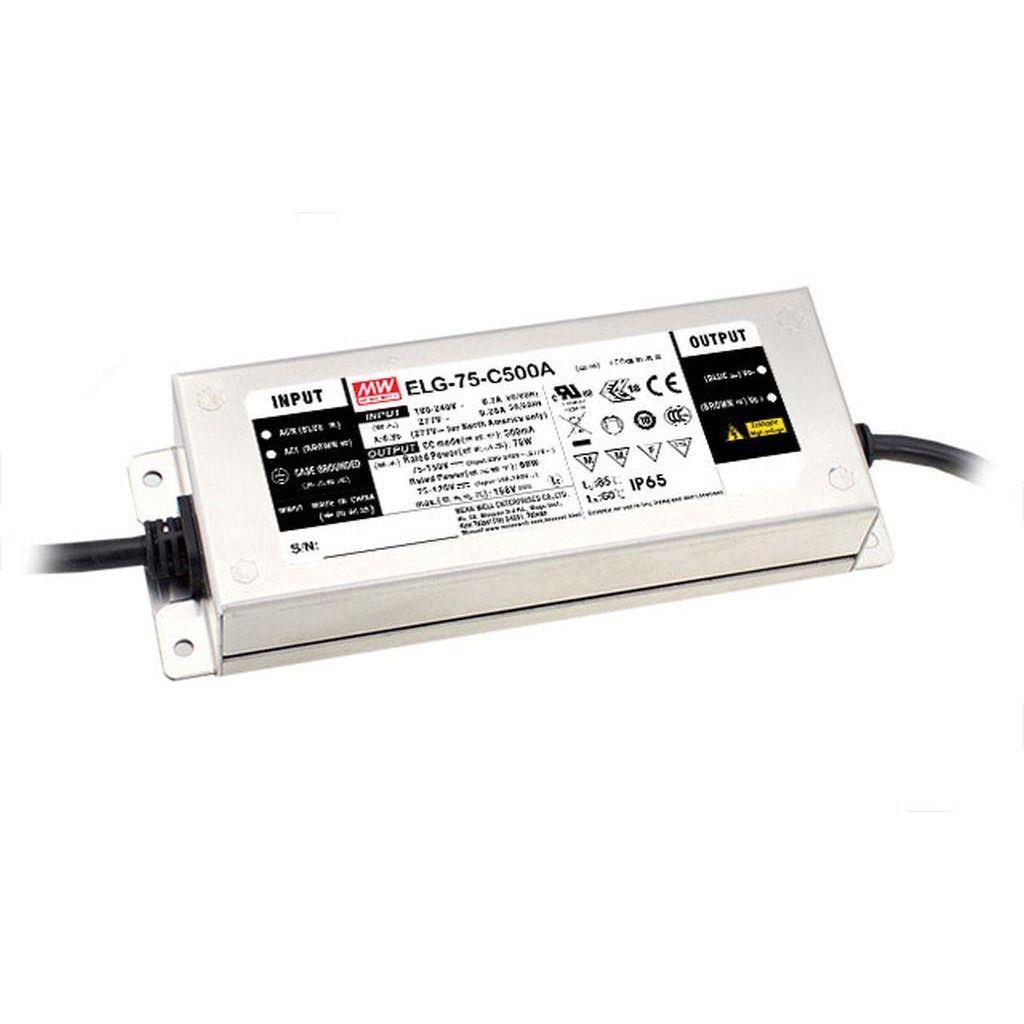 MEAN WELL ELG-75-C1050A AC-DC Single output LED Driver (CC) with PFC; Output 71Vdc at 1.05A; cable output; Dimming with Potentiometer