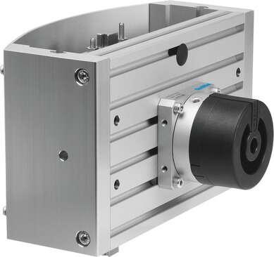 Festo 533600 handling module HSP-12-AP-SD with semi-rotary drive and protective cover. Size: 12, Y stroke: 52 - 68 mm, Z stroke: 20 - 30 mm, Z stroke, working stroke: 15 mm, Cushioning: (* CC: Shock absorber at both ends, * Soft characteristic)