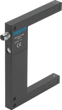 Festo 553557 fork light barrier SOOF-M-FL-SM-C80-P Stable metal housing. Authorisation: (* RCM Mark, * c UL us - Listed (OL)), CE mark (see declaration of conformity): to EU directive for EMC, Materials note: (* Free of copper and PTFE, * Contains PWIS substances, * C