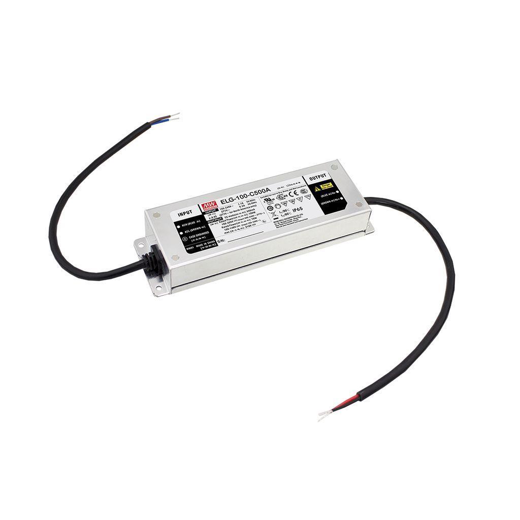 MEAN WELL ELG-100-C700A-3Y AC-DC Single output LED Driver (CC) with PFC; 3 wire input; Output 143VDC at 0.7A; Adjust CC with Potentiometer; IP65; Cable output