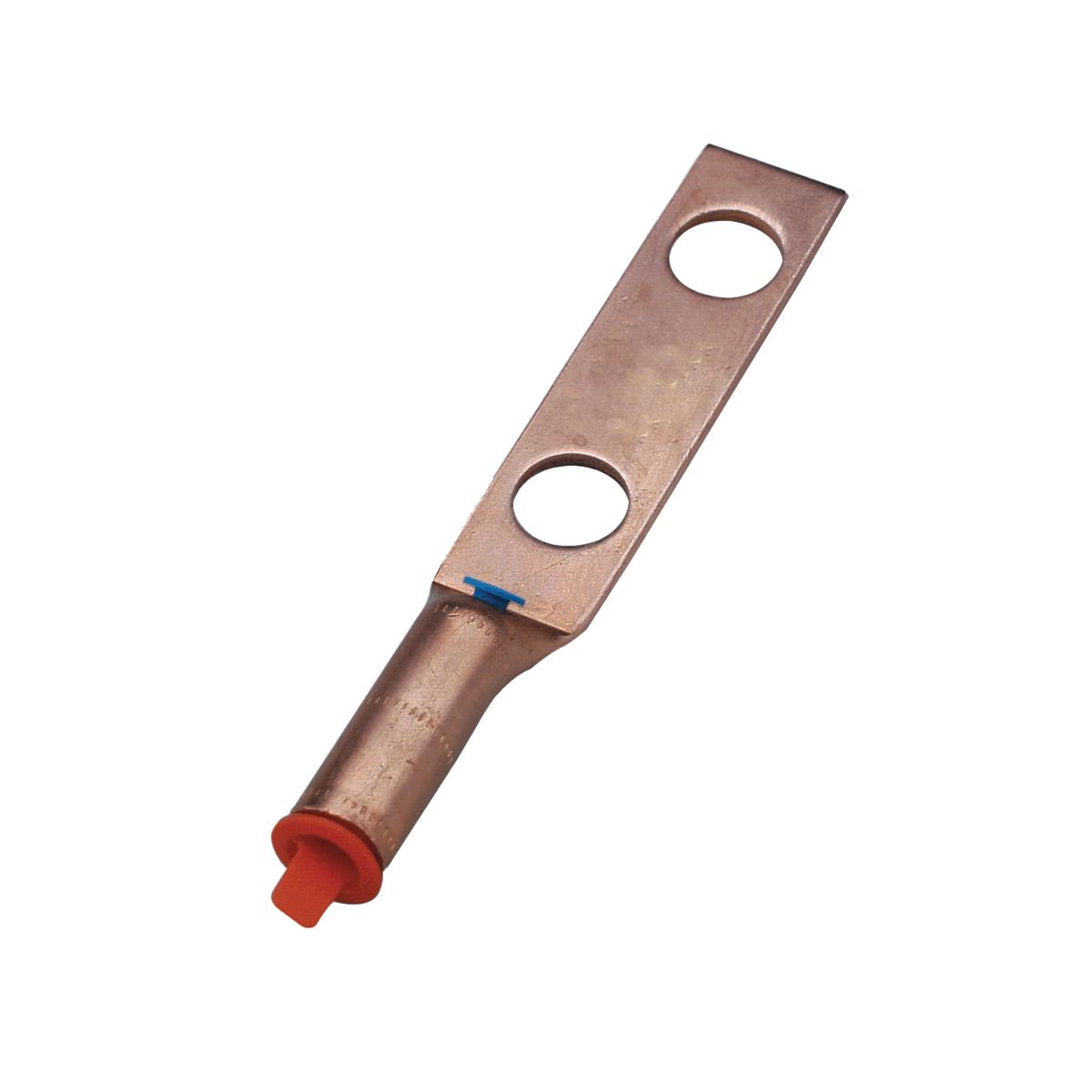 Hubbell YGA8C2N HYLUG™ Copper Compression Terminal for Grounding; 2-Hole; 1/2" Stud; 1-3/4" Spacing; Long Barrel; Accommodates: #8 AWG. 