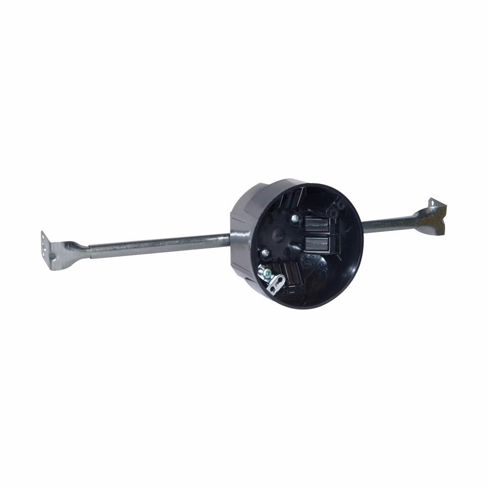 Eaton Corp TP16123 Eaton Crouse-Hinds series Ceiling Box, 4", 14"-16" bar hanger, NM clamps, 2-1/4", PVC, 4, Ground plate, 20.8 cubic inch capacity