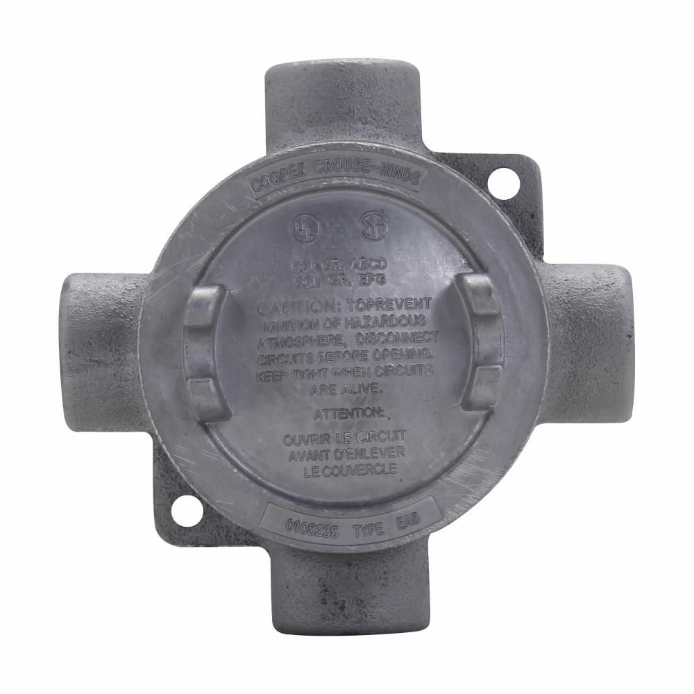 Eaton Corp EABY26 Eaton Crouse-Hinds series Condulet EAB conduit outlet box with cover, 3" cover opening diameter, Feraloy iron alloy, Y shape, 3/4"