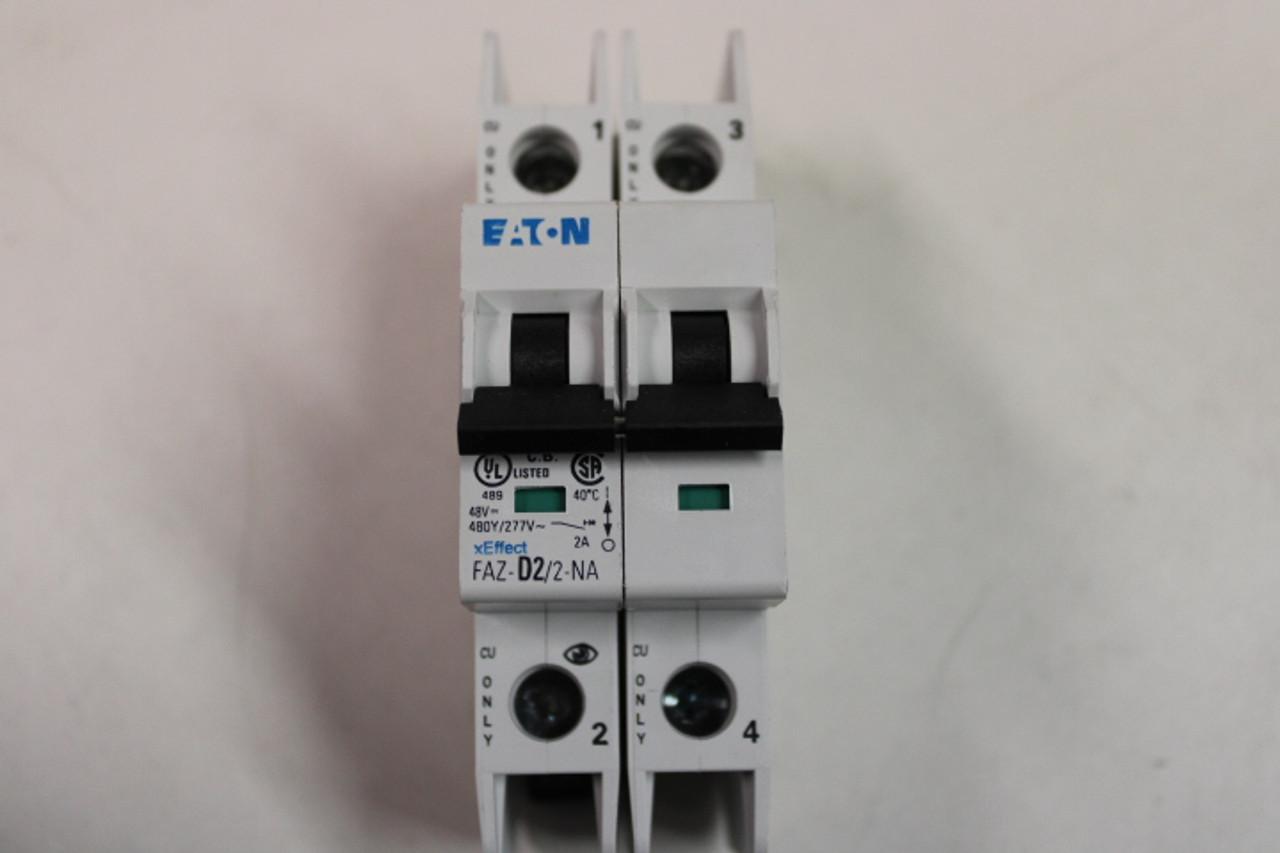 Eaton FAZ-D2/2-NA 277/480 VAC, 96 VDC, 2 A, 10 kA, 10 to 20 x Rated Current, 2-Pole, Screw Terminal, DIN Rail Mount, Current Limiting, Thermal Magnetic