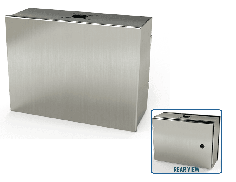 Saginaw Control SCE-12HMI1606SSLP S.S. HMI Enclosure, Height:12.00", Width:16.00", Depth:6.00", #4 brushed finish on all exterior surfaces. Optional sub-panels powder coated white.