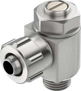 Festo 151191 one-way flow control valve GRLZ-1/8-PK-6-B For supply air flow control, with swivel joint. Valve function: one-way flow control function for supply air, Pneumatic connection, port  1: PK-6 with union nut, Pneumatic connection, port  2: G1/8, Adjusting ele