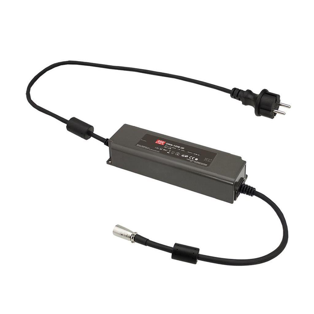 MEAN WELL OWA-120E-12 AC-DC Single output moistureproof adaptor with PFC; Input 2 pin Euro plug; Output 12VDC at 9.6A with XLR 4P plug; Class II