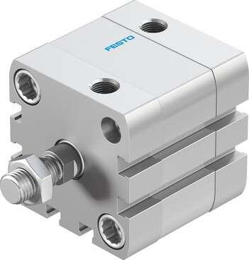 Festo 572673 compact cylinder ADN-40-10-A-PPS-A with self-adjusting pneumatic end position cushioning Stroke: 10 mm, Piston diameter: 40 mm, Piston rod thread: M10x1,25, Cushioning: PPS: Self-adjusting pneumatic end-position cushioning, Assembly position: Any