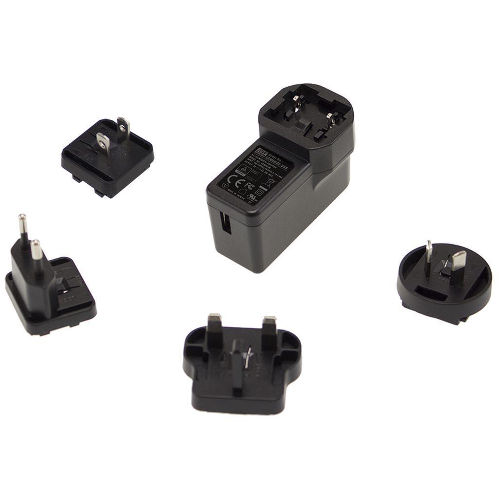 MEAN WELL GEM06I05-USB AC-DC Wall mount medical adaptor; 5Vdc at 1.2A; 2xMOPP; USB Output connector; Interchangable AC plugs are not included and must be ordered seperately