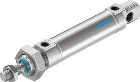 Festo 19246 standards-based cylinder DSNU-25-50-PPV-A Based on DIN ISO 6432, for proximity sensing. Various mounting options, with or without additional mounting components. With adjustable end-position cushioning. Stroke: 50 mm, Piston diameter: 25 mm, Piston rod th