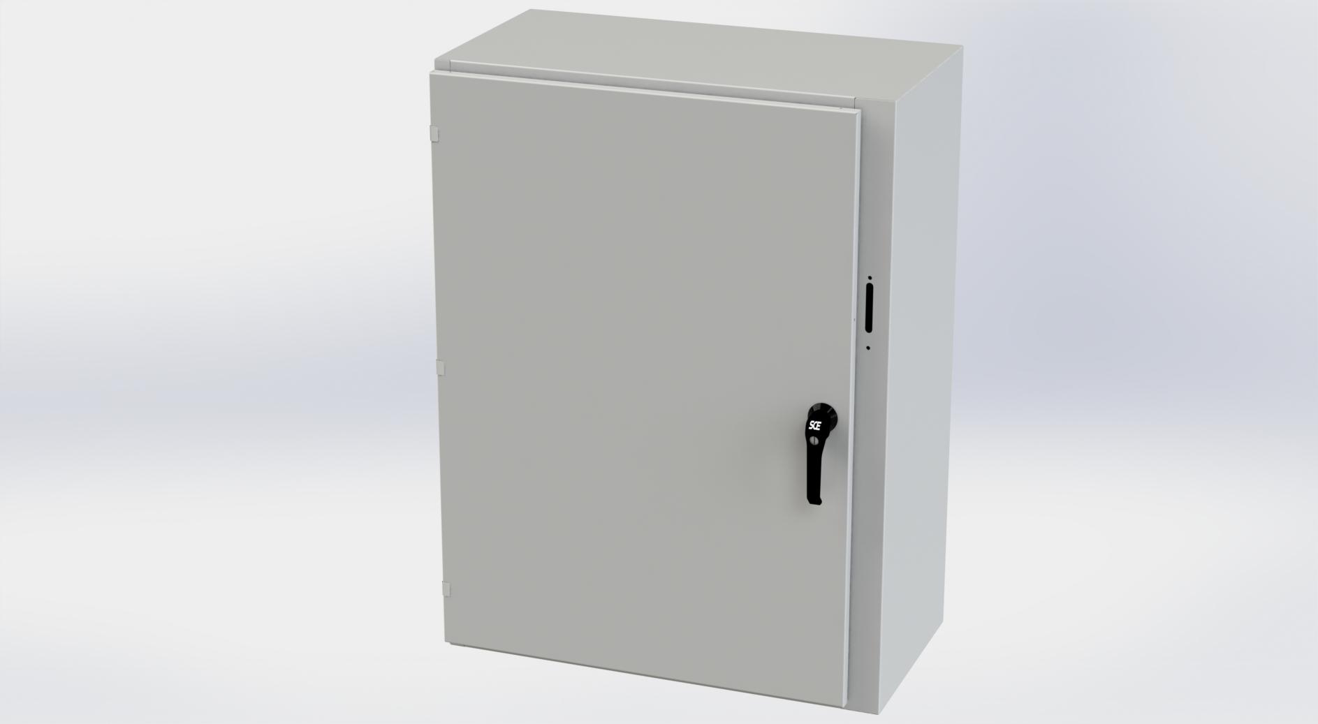 Saginaw Control SCE-42XEL3116LPLG XEL LP Enclosure, Height:42.00", Width:31.38", Depth:16.00", RAL 7035 gray powder coating inside and out. Optional sub-panels are powder coated white.