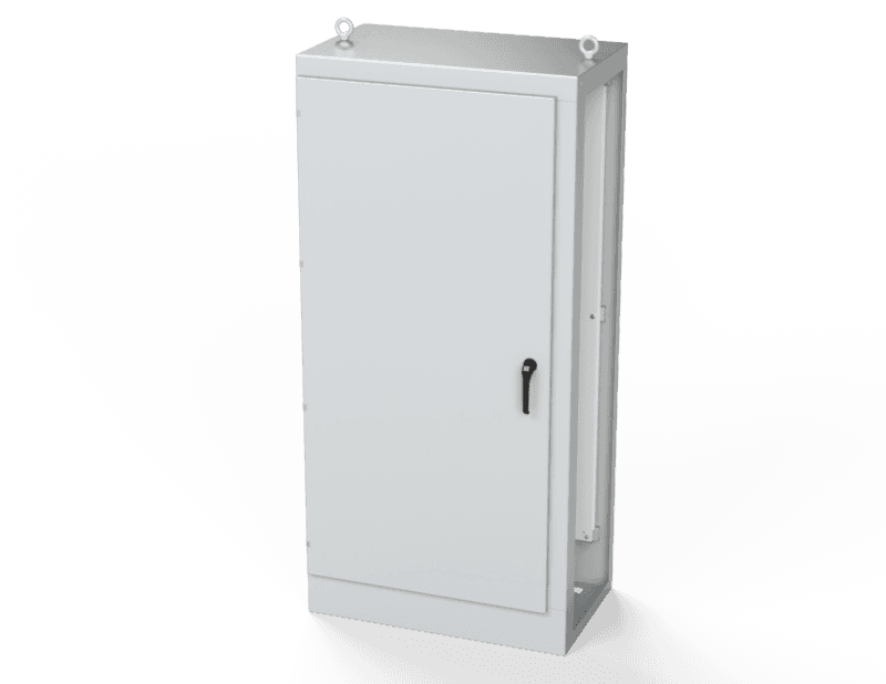 Saginaw Control SCE-MOD844024 1DR MOD Enclosure, Height:84.00", Width:40.00", Depth:24.00", ANSI-61 gray powder coating inside and out. Sub-panels are powder coated white.