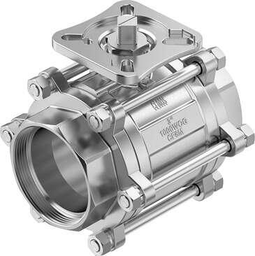 Festo 8089047 ball valve VZBE-3-WA-63-T-2-F0710-V15V15 Design structure: 2-way ball valve, Type of actuation: mechanical, Sealing principle: soft, Assembly position: Any, Mounting type: Line installation