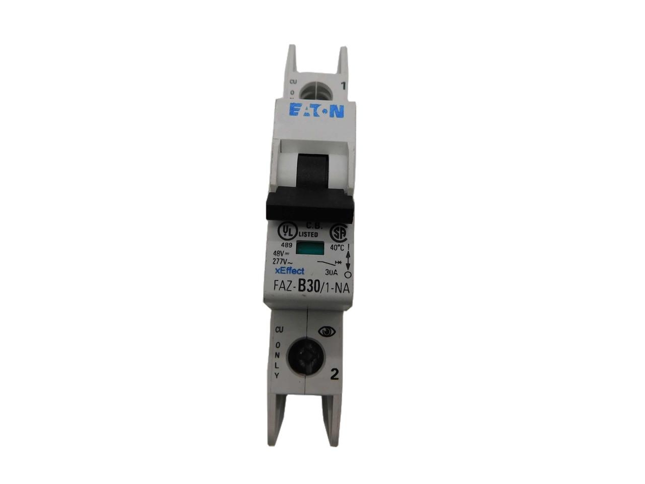 Eaton FAZ-B30/1-NA 277/480 VAC 50/60 Hz, 30 A, 1-Pole, 10/14 kA, 3 to 5 x Rated Current, Screw Terminal, DIN Rail Mount, Standard Packaging, B-Curve, Current Limiting, Thermal Magnetic