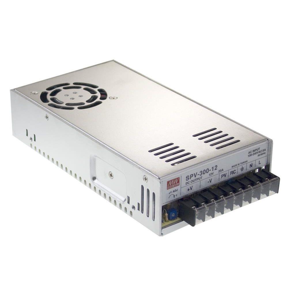MEAN WELL SPV-300-24 AC-DC Enclosed power supply; Output 24Vdc at 12.5A; forced air cooling; Programmable output 20-110%