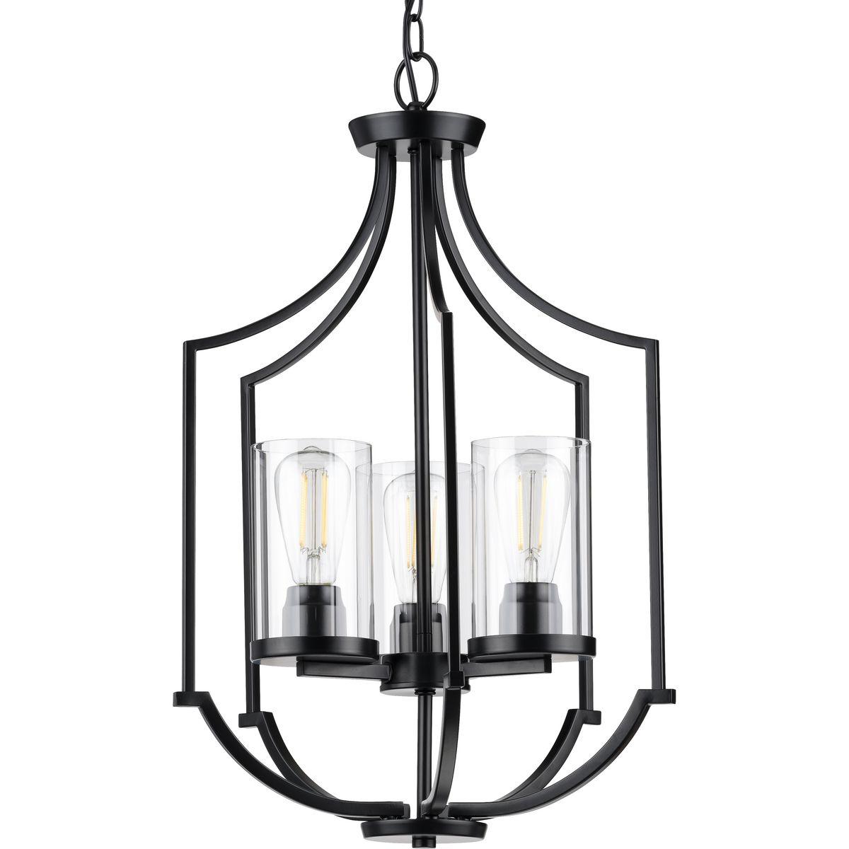 Hubbell P500209-031 Manifest a swoon-worthy lighting experience with the stunning blend of the modern and traditional styles in this one-of-a-kind Lassiter Collection Three-Light Matte Black Foyer. Square tubing with clean, sharp angles is coated in a beautiful matte black f