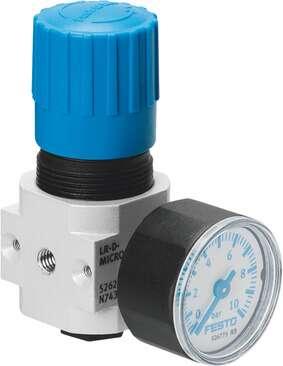 Festo 534180 pressure regulator LR-M7-D-7-MICRO-B Without threaded connection plate, connector thread in housing, with pressure gauge Size: Micro, Series: D, Actuator lock: Rotary knob with lock, Assembly position: Any, Design structure: directly-controlled diaphragm 