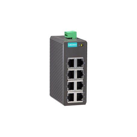 Moxa EDS-208 Entry-level unmanaged Ethernet switch with 8 10/100BaseT(X) ports, plastic housing, -10 to 60°C operating temperature