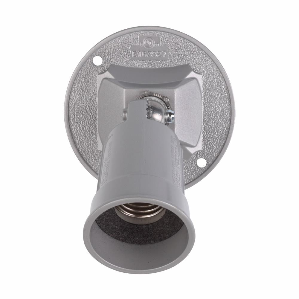 Eaton Corp TP7328 Eaton Crouse-Hinds series TP weatherproof par lamp holder, Gray, Compact fluorescent/LED, Die cast aluminum, 150W max. lamp size, 1 hub, 1-lamp, 1/2" trade size, 4" round