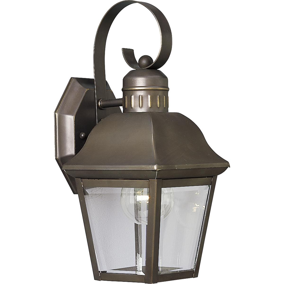 Hubbell P5687-20 The Andover collection one-light small wall lantern with aluminum construction, offers a mixture of traditional and country style for a variety of applications. Beveled glass panels allow optimum brightness.  ; A mixture of traditional and country style. 