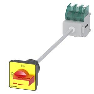Siemens 3LD22170TK13 SENTRON, switch disconnector 3LD, EMERGENCY OFF switch, 3-pole, Iu: 32 A, Operating power / at AC-23 A at 400 V: 11.5 kW, floor mounting with door coupling, defeatable knob-operated mechanism, red/yellow, 4-hole mounting of the handle