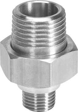 Festo 534153 double nipple ESK-1/4-1/2 For angle compensation, made of brass. Pneumatic connection, port  1: R1/4, Pneumatic connection, port  2: R1/2, Materials note: Conforms to RoHS, Material double nipple: Brass