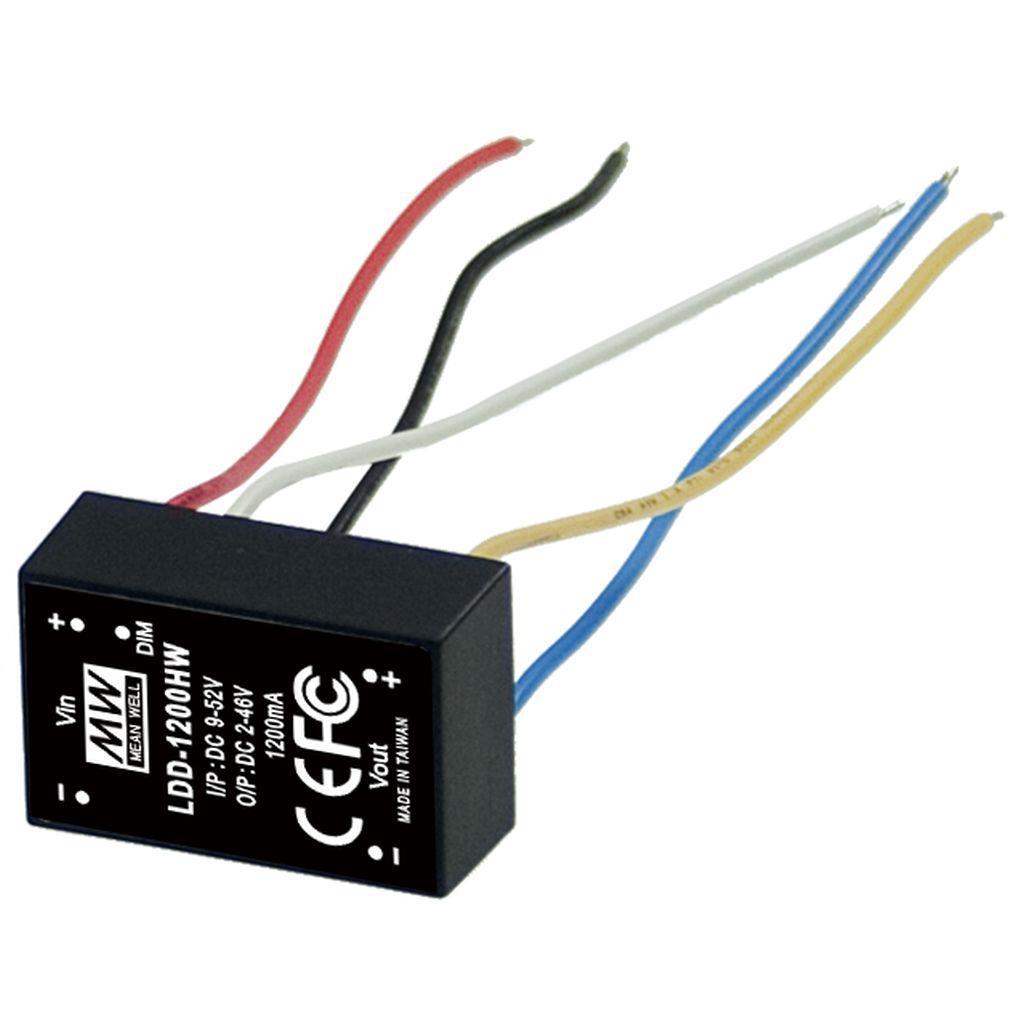 MEAN WELL LDD-1200HW DC-DC Step down LED driver Constant Current (CC); Input 9-56Vdc; Output 2-30Vdc at 0.3A; Wire style; PWM dimming and remote ON/OFF