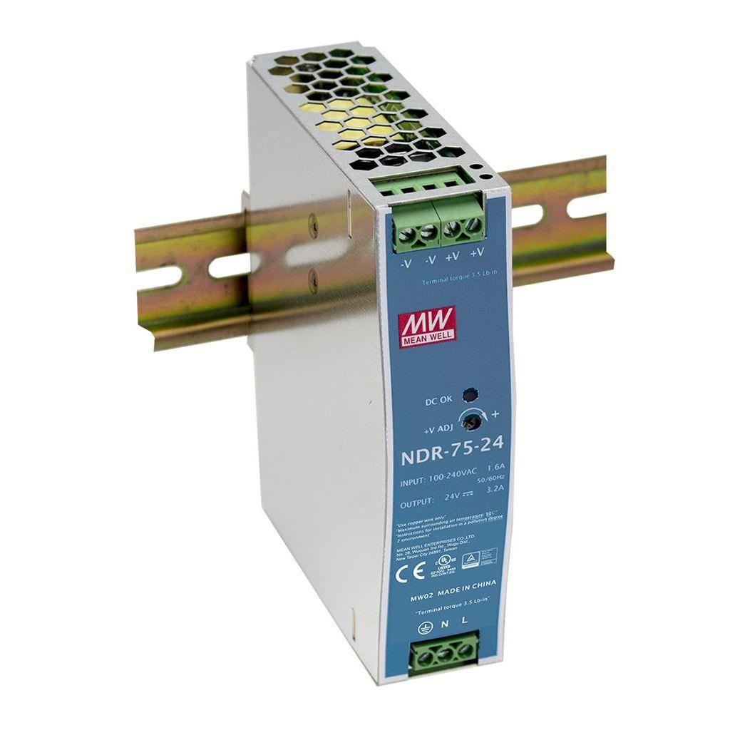 MEAN WELL NDR-75-48 AC-DC Single output Industrial DIN rail power supply; Output 48Vdc at 1.6A; metal case