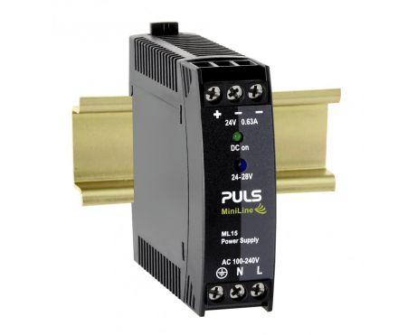 Puls ML15.241 Power Supply, 15W, 100-240VAC  1PH, 24-28VDC, 0.63-0.54A