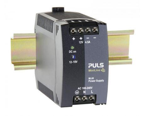 Puls ML60.122 Power Supply, 54W, 100-240VAC  1PH, 12-15VDC, 4.5-3.6A with -40°C Rating