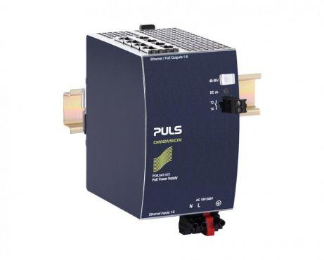 Puls POE.8AT-AC1 Power over Ethernet (PoE) power supply, 30W, AC 100-240V input, 48-56Vdc output, 0.6A, 8 ports, integrated PULS power supply