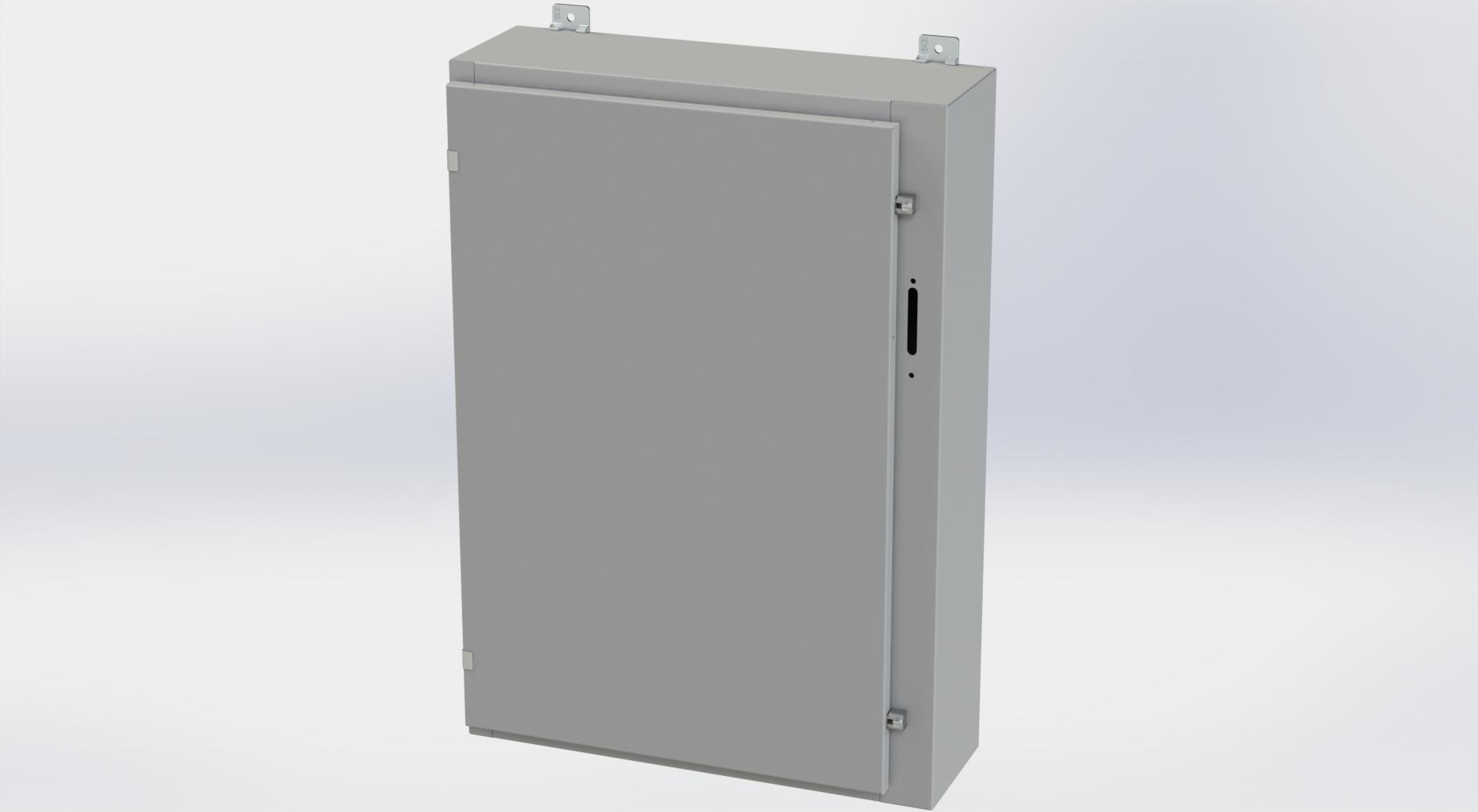 Saginaw Control SCE-36HS2508LP HS LP Enclosure, Height:36.00", Width:25.38", Depth:8.00", ANSI-61 gray powder coating inside and out. Optional sub-panels are powder coated white.