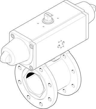 Festo 1915409 ball valve actuator unit VZBC-80-FF-16-22-F07-V4V4T-PS180-R-90-4- Stainless steel, with single-acting actuator DAPS, 2/2-way, nominal width DN80, PN16, DIN 1092-1. Design structure: (* 2-way ball valve, * Swivel drive), Type of actuation: pneumatic, Assem