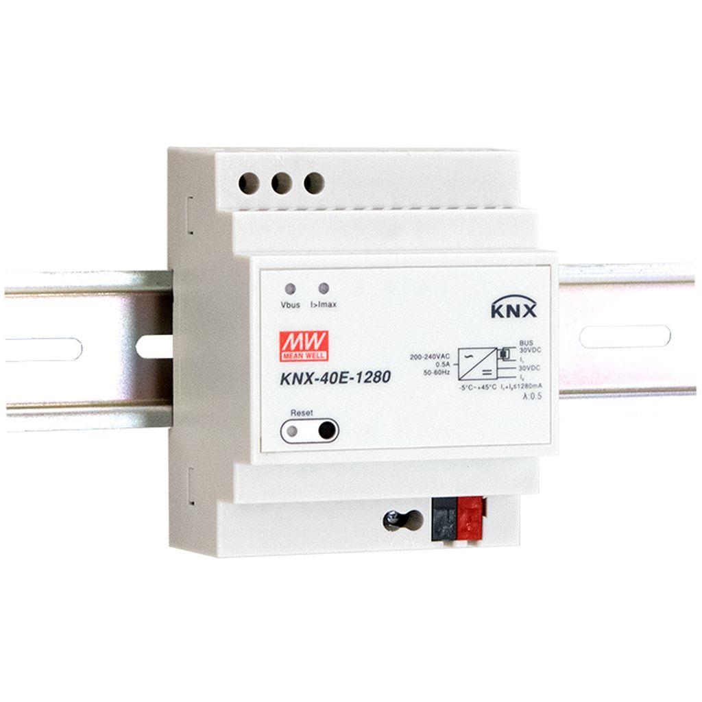 MEAN WELL KNX-40E-1280D AC-DC KNX EIB DIN rail power supply with integrated choke; Output 30Vdc at 1.28A; with diagnostic function