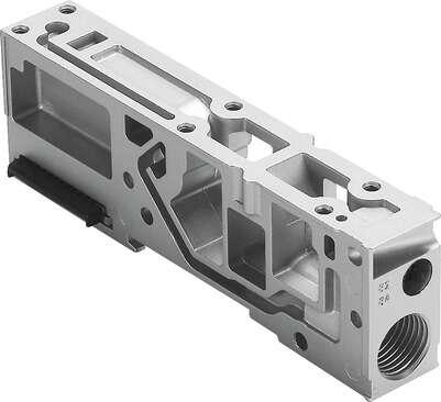 Festo 533354 supply plate VMPA1-FB-SP For valve terminal MPA-S, for ducted exhaust air, without electrical interlinking module. Product weight: 89 g, Pneumatic connection, port  1: G1/4, Materials note: Conforms to RoHS