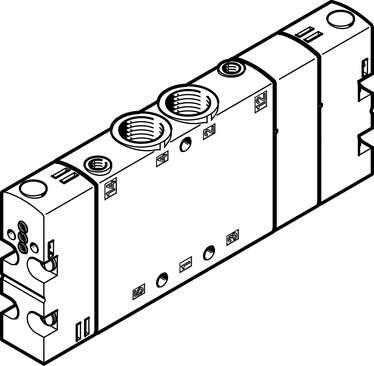 Festo 550159 basic valve CPE18-P1-5/3E-1/4 Very compact assembly, with CNOMO interface. Valve function: 5/3 exhausted, Type of actuation: Via pilot interface to ISO 15218, Width: 18 mm, Standard nominal flow rate: 1200 l/min, Operating pressure: 2,5 - 10 bar