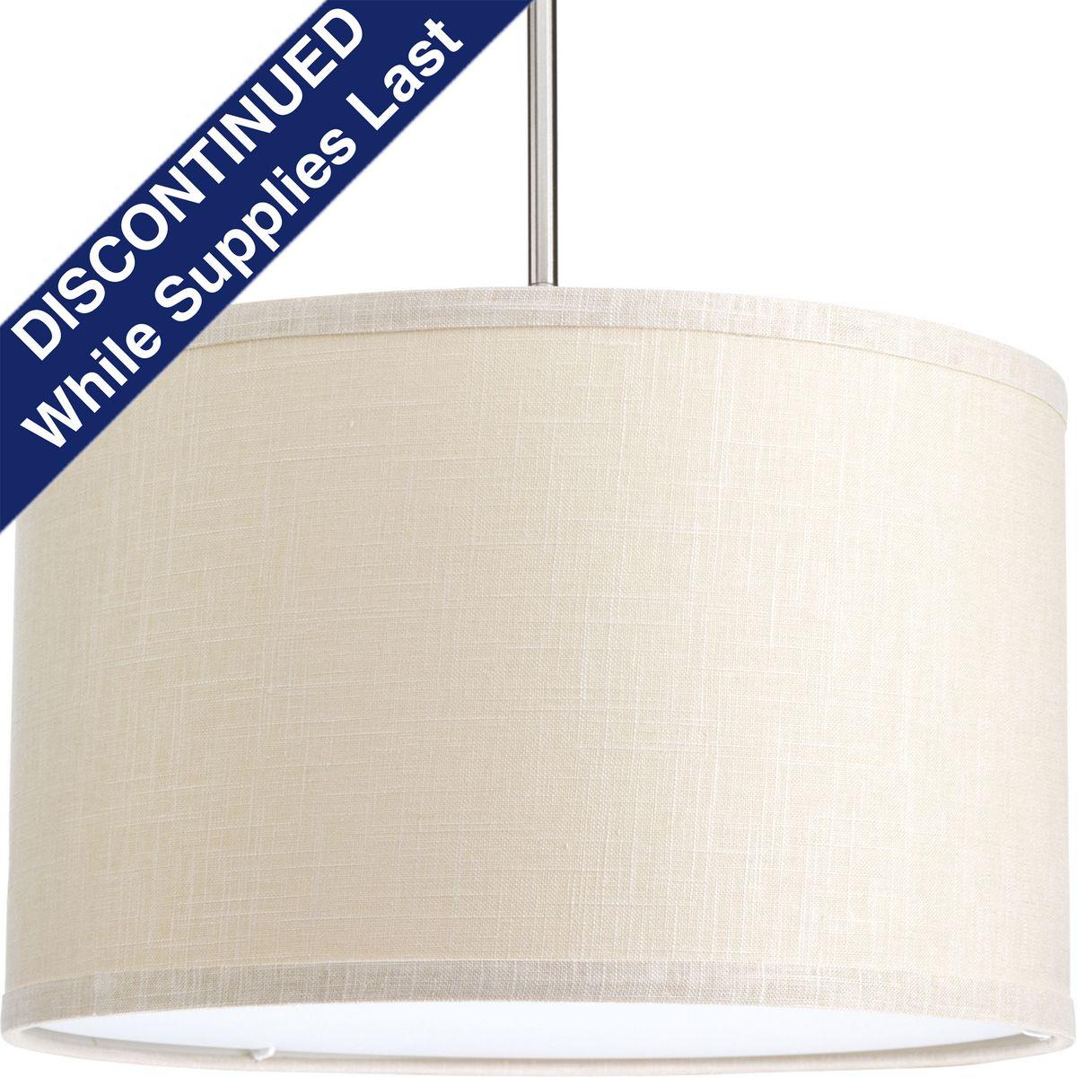 Hubbell P8829-59 The Markor Series is a modular pendant system. The versatile series allow the choice of shades and stem kits. This 16" shade with harvest linen fabric is inspired by mid-century design. Acrylic bottom diffuser. This shade can be used with a variety of ste