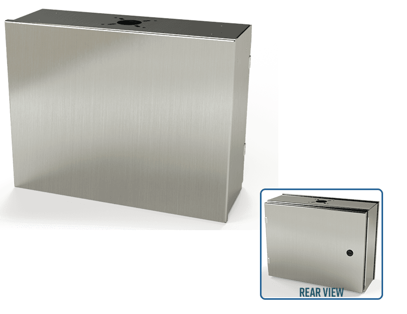 Saginaw Control SCE-14HMI1806SSLP S.S. HMI Enclosure, Height:14.00", Width:18.00", Depth:6.00", #4 brushed finish on all exterior surfaces. Optional sub-panels powder coated white.