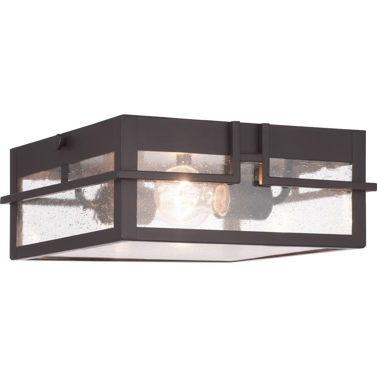 Hubbell P550038-020 Geometric details in Boxwood’s design enhance Craftsman-inspired architecture. The two-light flush mount features clear seeded glass and finished in Architectural Bronze which completes the authentic style.  ; Linear detailing around a clear seeded-glass 