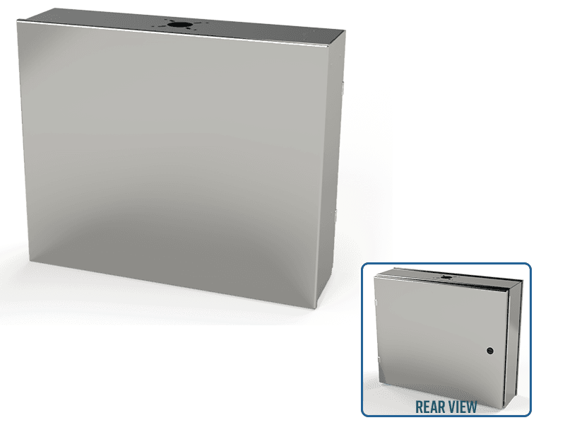 Saginaw Control SCE-20HMI2406SSLP S.S. HMI Enclosure, Height:20.00", Width:24.00", Depth:6.00", #4 brushed finish on all exterior surfaces. Optional sub-panels powder coated white.