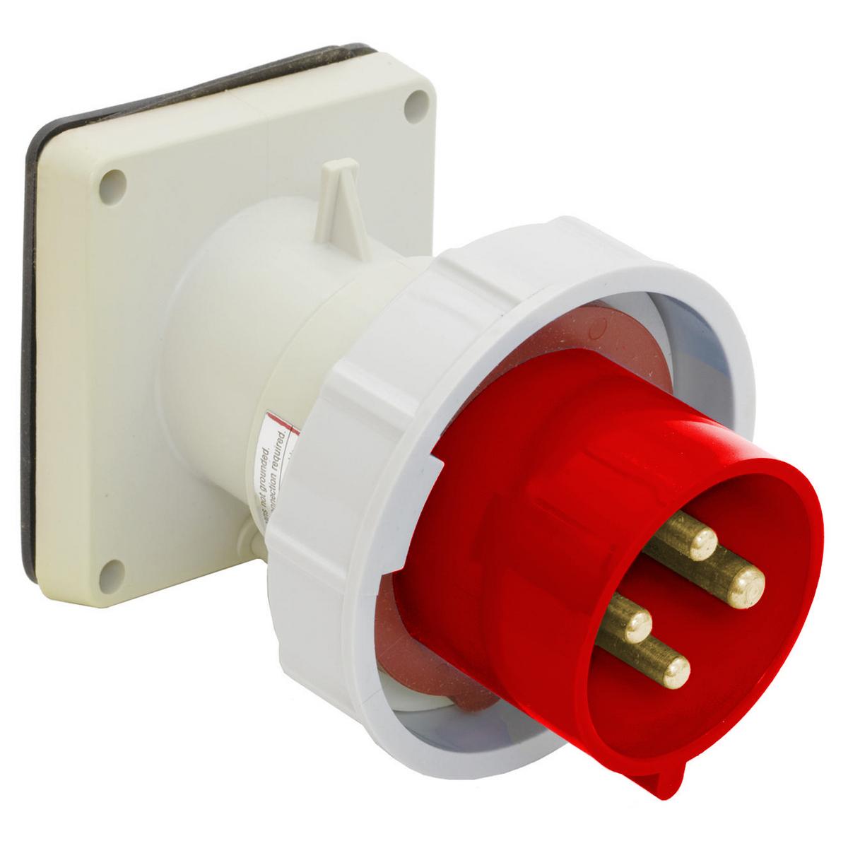 Hubbell 560B7W Heavy Duty Products, IEC Pin and Sleeve Devices, Industrial Grade, Male Flanged Inlet, 60A 3-Phase Wye 277/480V AC, 4- Pole 5-Wire Grounding, Screw Terminals, Red, Watertight  ; Watertight