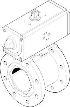 Festo 1913373 ball valve actuator unit VZBC-80-FF-16-22-F07-V4V4T-PP180-R-90-C Stainless steel with double-acting actuator DAPS, 2/2-way, nominal width DN80, PN16, DIN 1092-1. Design structure: (* 2-way ball valve, * Swivel drive), Type of actuation: pneumatic, Assembl