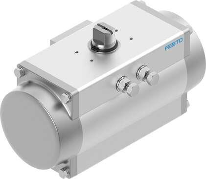 Festo 8066461 semi-rotary drive DFPD-N-240-RP-90-RS60-F0710-R3-EP single-acting, rack and pinion design, connection pattern to NAMUR VDI/VDE 3845 for mounting solenoid valves, position sensors and positioners, standard connection to process valve fitting ISO 5211, NPT 